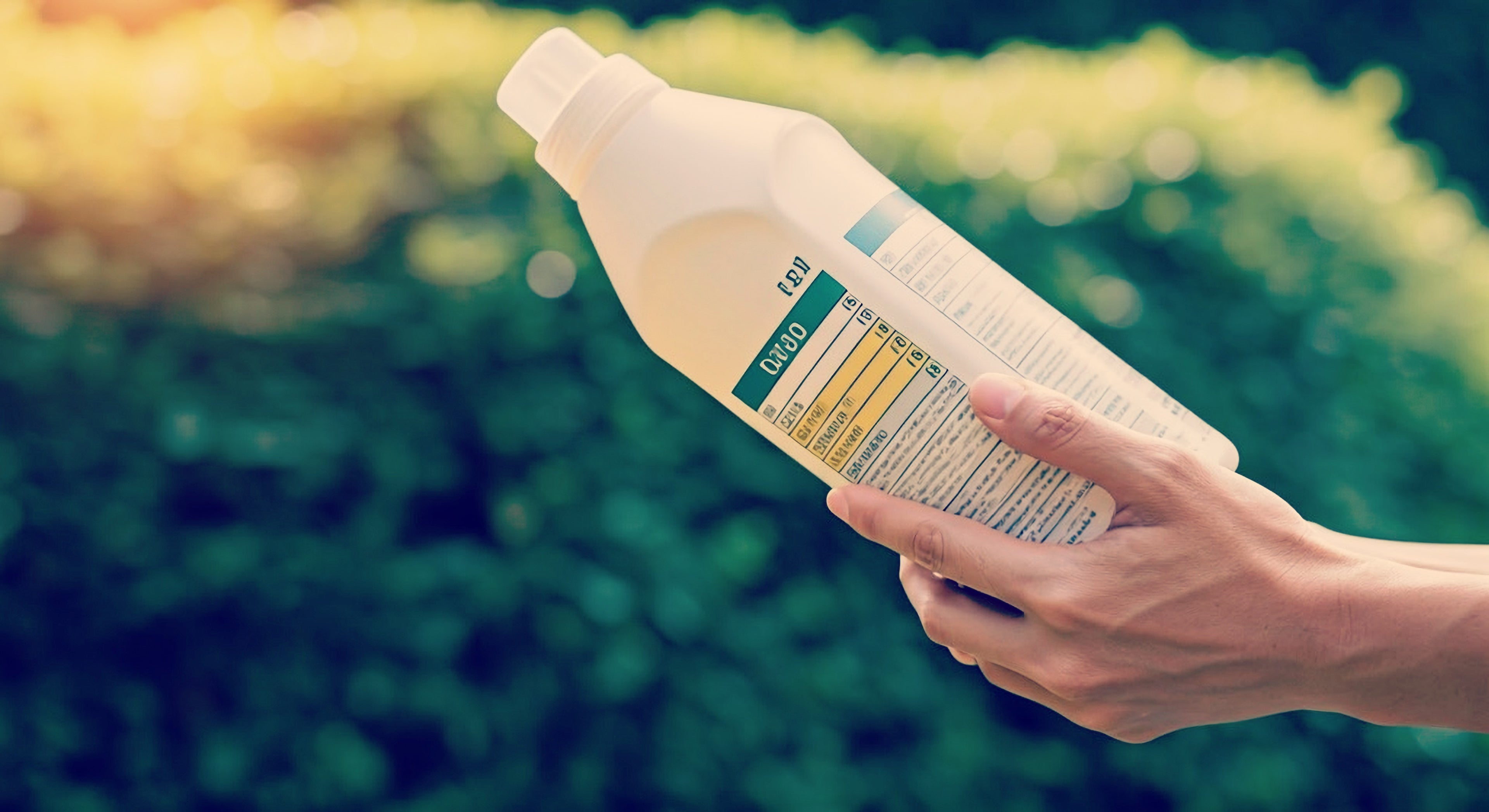 エコフレンドリー洗剤のラベルを見つめる消費者のイメージ
