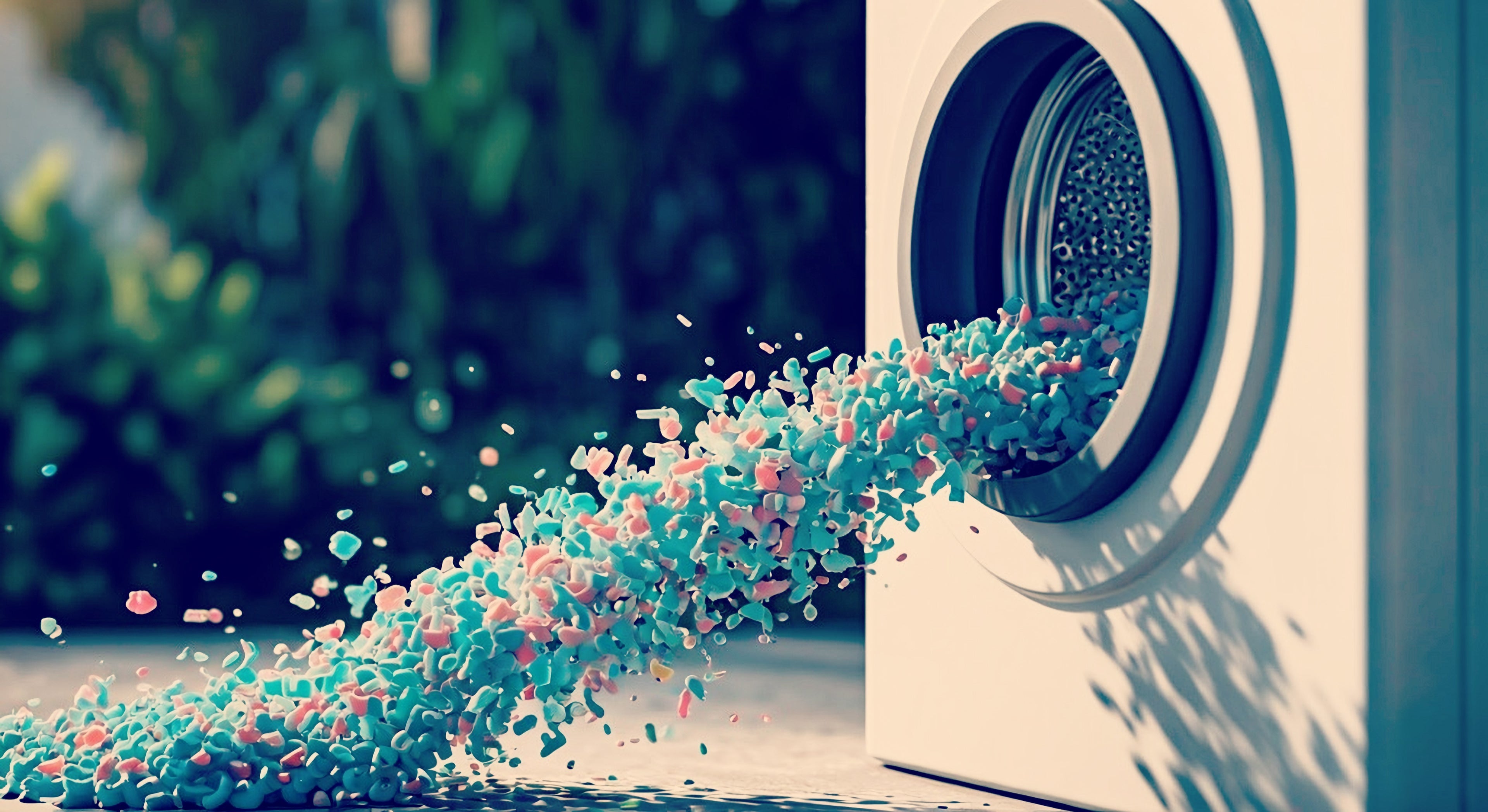 洗濯機から放出されるマイクロプラスチックのイメージ
