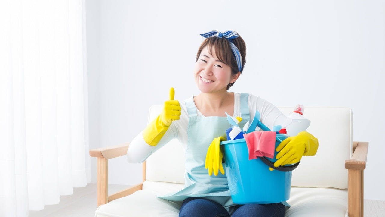 掃除をはじめようとする笑顔の女性